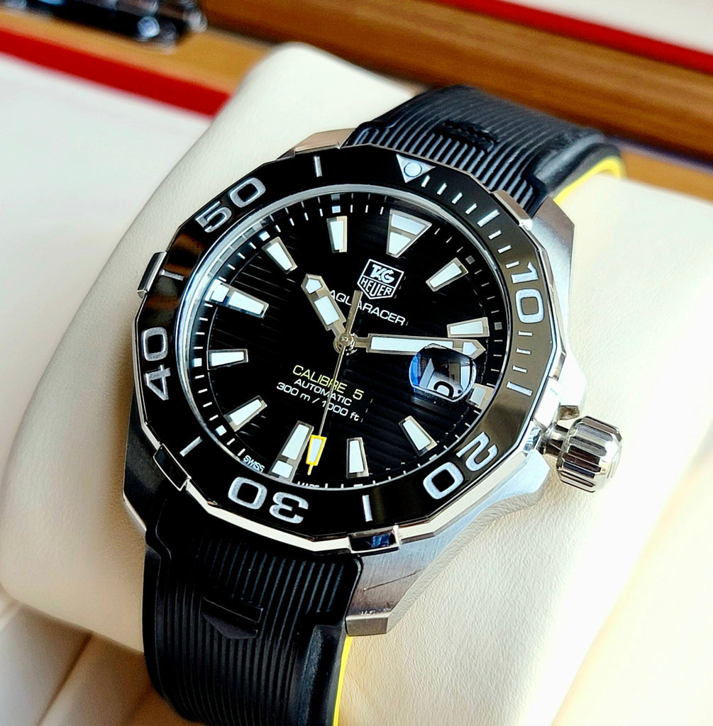 Tag Heuer Aquaracer Calibre 5 Automatic Black Dial Black Rubber Strap Watch for Men - WAY211A.FT6151