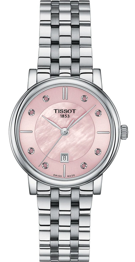 Tissot Carson Premium Lady Mother of Pearl Pink Dial Silver Steel Strap Watch For Women - T122.210.11.159.00