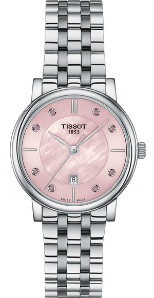 Tissot Carson Premium Lady Mother of Pearl Pink Dial Silver Steel Strap Watch For Women - T122.210.11.159.00