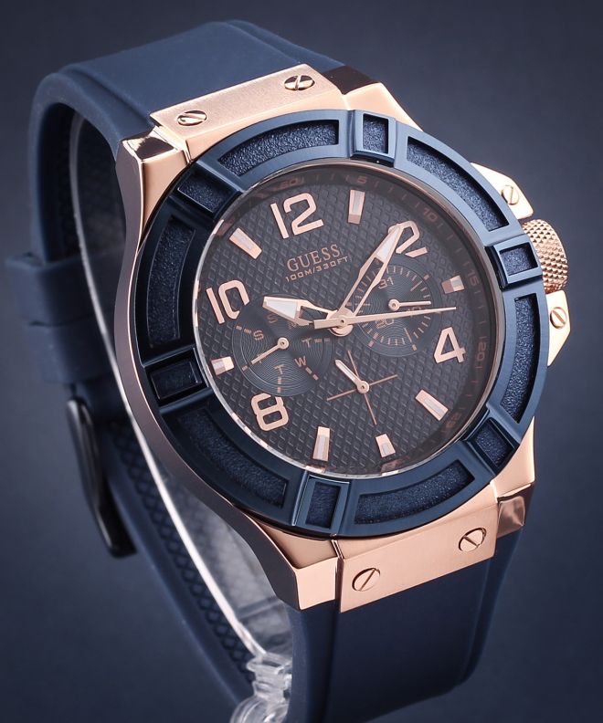 Guess Rigor Blue Dial Blue Silicone Strap Watch For Men - W0247G3