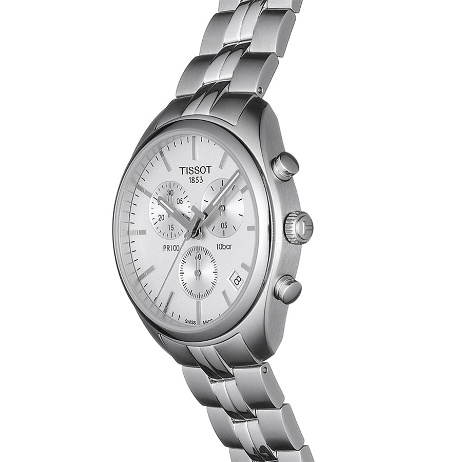 Tissot T Classic PR 100 Chronograph Silver Dial Silver Steel Strap Watch For Men - T101.417.11.031.00