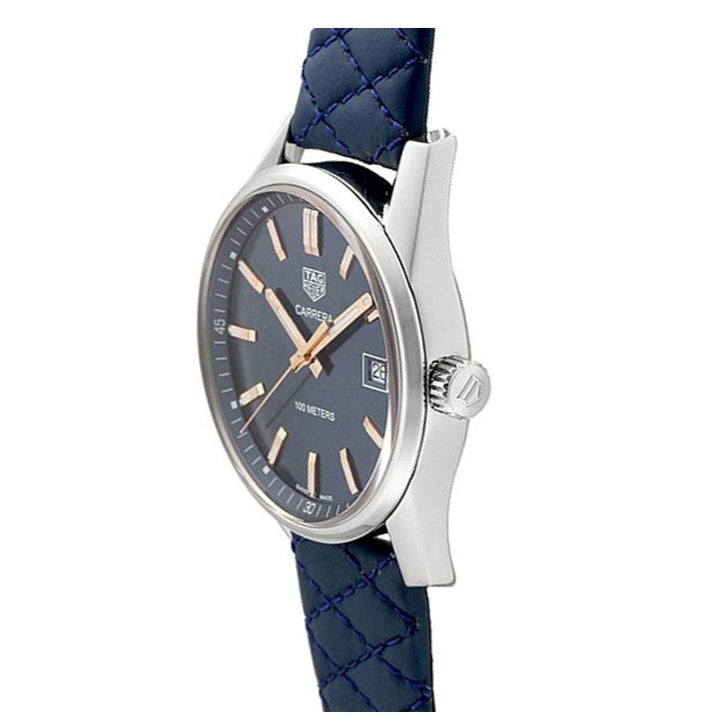 Tag Heuer Carrera Quartz Blue Dial Blue Calfskin Leather Strap Watch for Women - WAR1112.FC6391