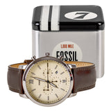 Fossil Neutra Chronograph White Dial Brown Leather Strap Watch for Men - FS5380