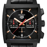 Tag Heuer Monaco Automatic Chronograph Black Dial Black Leather Strap Watch for Men - CBL2180.FC6497