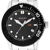 Gucci G Timeless Black Dial Silver Steel Strap Watch For Men - YA126249