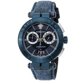 Versace Aion Chronograph Blue Dial Blue Leather Strap Watch for Men - VBR070017