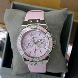 Guess Limelight Quartz Diamonds Pink Dial Pink Denim Strap Watch For Women - W0775l15