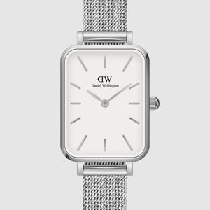 Daniel Wellington Quadro Sterling White Dial Silver Mesh Strap Watch For Women - DW00100438