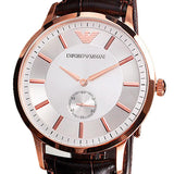 Emporio Armani Classic Analog Silver Dial Brown Leather Strap Watch For Men - AR9101