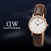 Daniel Wellington Classy Bristol White Dial Brown Leather Strap Watch For Women - DW00100062