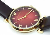 Emporio Armani Gianni T Bar Burgundy Dial Burgundy Leather Strap Watch For Women - AR1757