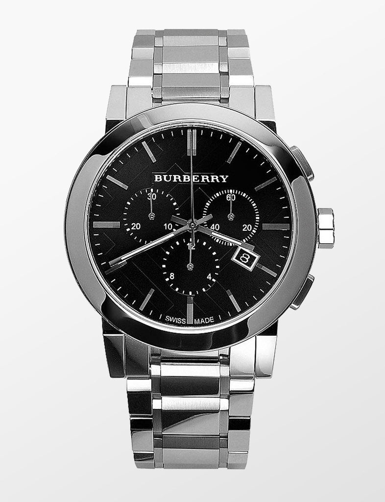 Burberry The City Black Dial Silver Steel Strap Watch for Men