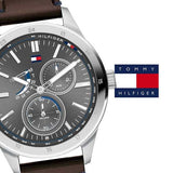 Tommy Hilfiger Austin Grey Dial Brown Leather Strap Watch for Men - 1791637