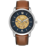 Fossil Neutra Automatic Luggage Skeleton Blue Dial Brown Leather Strap Watch for Men - ME3160