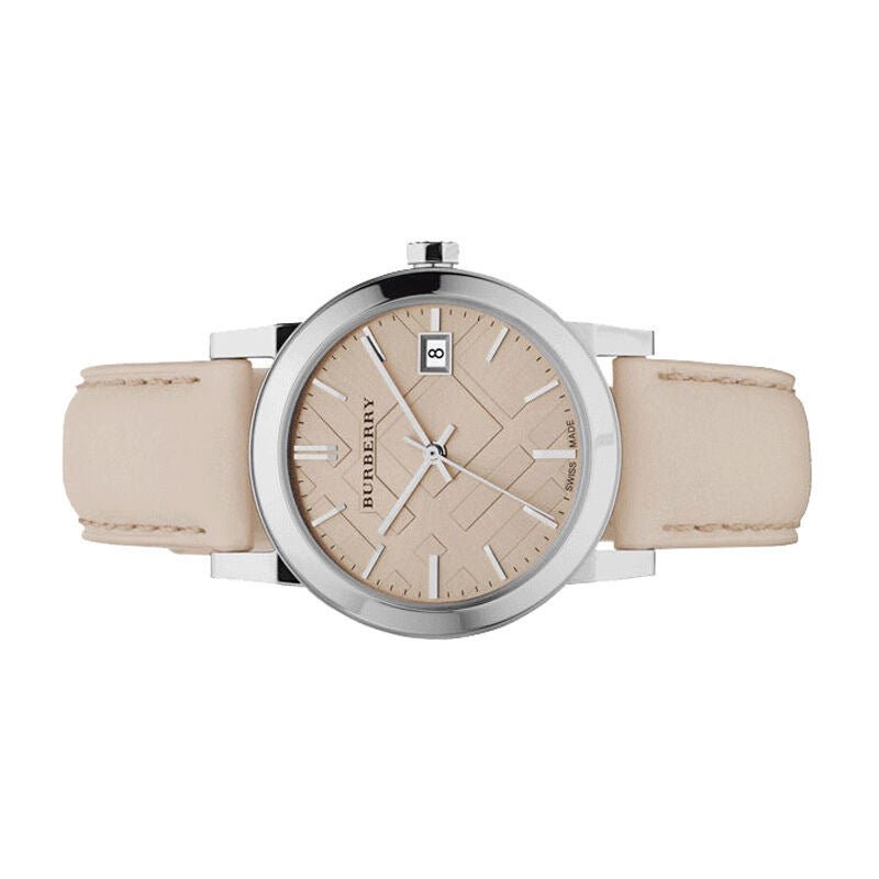 Burberry The City Silver Dial Beige Leather Strap Unisex Watch display picture 2