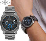 Fossil Machine Chronograph Brown Dial Grey Steel Strap Watch for Men - FS4931