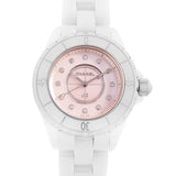 Chanel J12 Quartz Diamonds Pink Dial White Steel Strap Watch for Women - J12 H5513