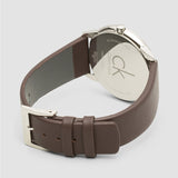 Calvin Klein Minimal Silver Dial Brown Leather Strap Watch for Men - K3M211G6