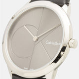 Calvin Klein Minimal Grey Dial Black Leather Strap Watch for Men - K3M221C3