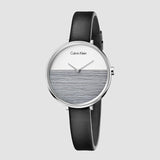 Calvin Klein Rise White Grey Dial Black Leather Strap Watch for Women - K7A231C3