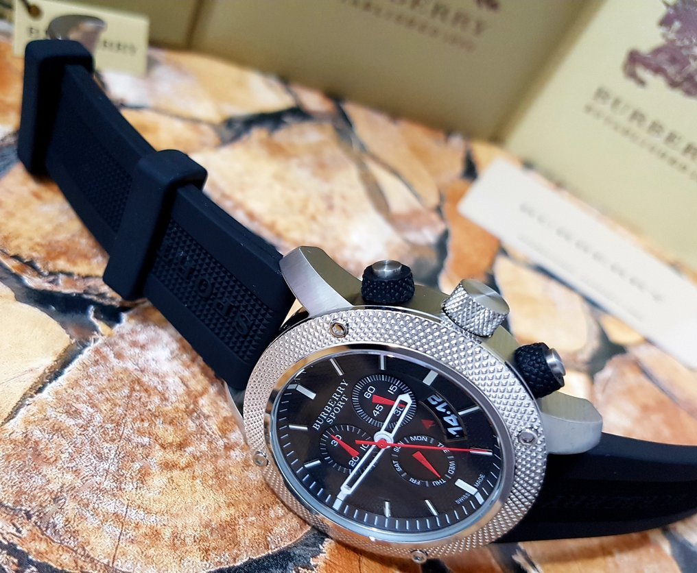 Burberry Endurance Sport Chronograph Black Dial Black Rubber Strap