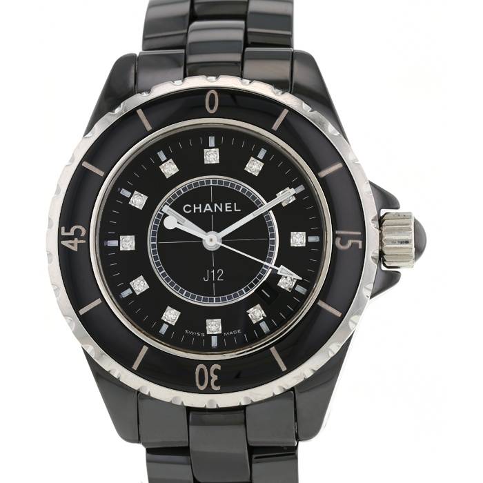 Chanel J12 Quartz Diamonds Black Dial Black Steel Strap Watch for 