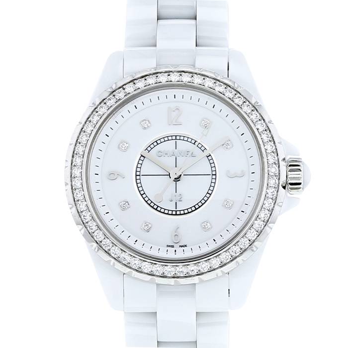 Chanel J12 Quartz Diamonds White Dial White Steel Strap Watch for Women - J12 H3110