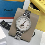 Fossil Jacqueline Multifunction Moonphase White Dial Silver Steel Strap Watch for Women - ES5164