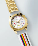 Guess Exclusive Multi Color White Dial Gold Steel Strap Watch for Women - GW0457L1