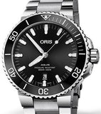 Oris Aquis Date Black Dial Silver Steel Strap Watch for Men - 0173377304134-0782405PEB