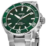 Oris Aquis Date Green Dial Silver Steel Strap Watch for Men - 0173377304157-0782405PEB