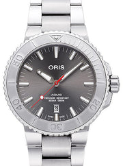 Oris Aquis Date Relief Grey Dial Silver Steel Strap Watch for Men - 0173377304153-0782405PEB