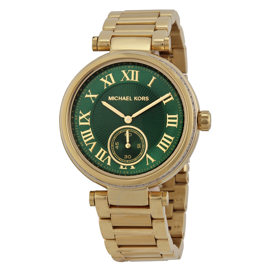 Michael Kors Skylar Green Dial Gold Steel Strap Watch for Women - MK6065