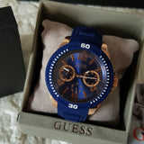 Guess Trade Blue Dial Blue Silicone Strap Watch for Men - W0967G2