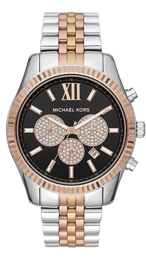 Michael Kors Lexington Chronograph Crystals Black Dial Two Tone Steel Strap Watch for Men - MK8714