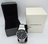 Emporio Armani Classic Quartz Black Dial Silver Steel Strap Watch For Men - AR9107