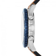 Fossil Nate Chronograph Navy Blue Dial Brown Leather Strap Watch for Men - JR1504