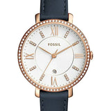 Fossil Jacqueline White Dial Blue Leather Strap Watch for Women - ES4291