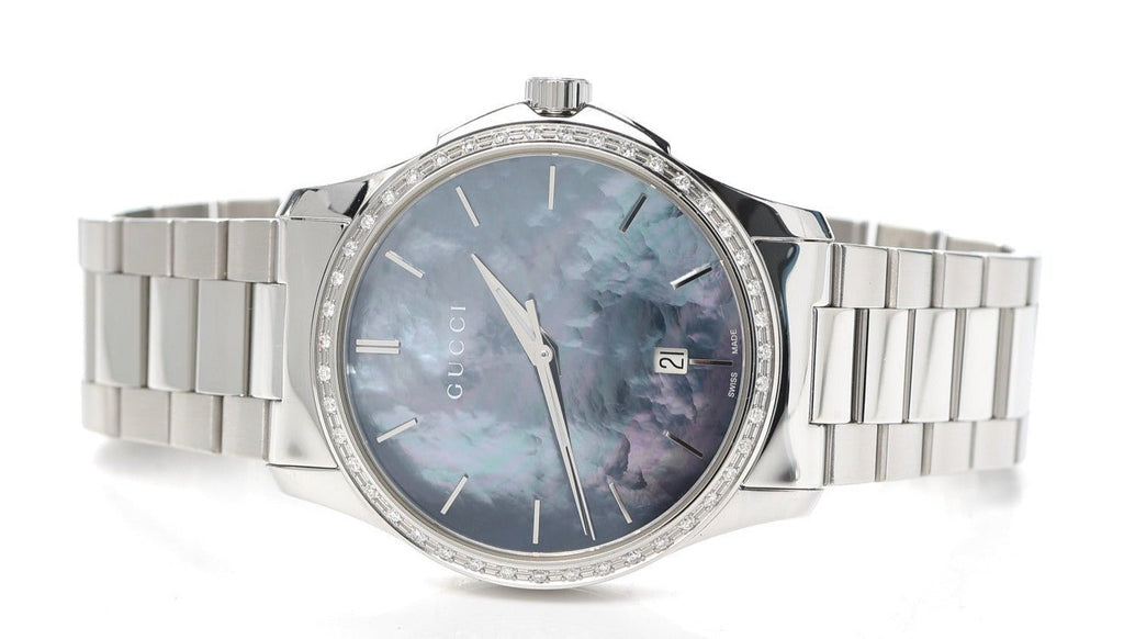 グッチ Gucci G Timeless Diamonds Mother of Pearl Blue Dial Silver Steel