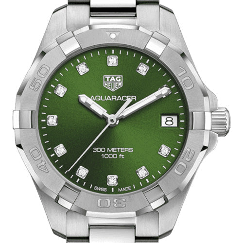 Tag Heuer Aquaracer Diamonds Emerald Green Dial Silver Steel Strap
