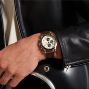 Fossil Sport Tourer Chronograph White Dial Brown Leather Strap Watch for Men - FS6042