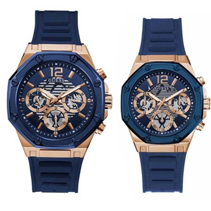 Men Rubber Strap Chronograph for Watch Momentum Blue Dial Blue Guess