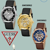 Guess Tailor Gold Dial Black Leather Strap Watch for Men - GW0389G2