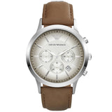 Emporio Armani Classic Chronograph Silver Dial Brown Leather Strap Watch For Men - AR2471