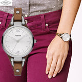 Fossil Georgia White Dial Brown Leather Strap Watch for Women - ES3060