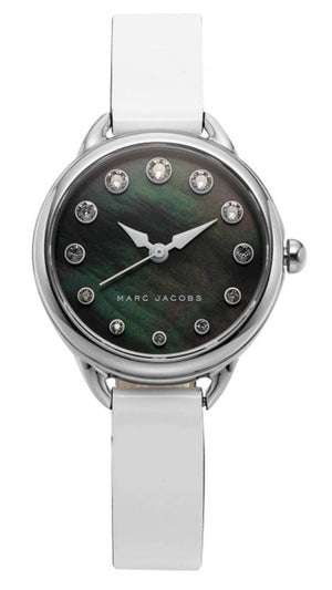 Marc Jacobs Betty Mother of Pearl Black Dial White Leather Strap Watch for Women - MJ1512