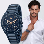Maserati Stile Chronograph Blue Dial Blue Steel Strap Watch For Men - R8873642008
