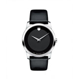 Movado Museum Black Dial Black Leather Strap Watch For Men - 606502