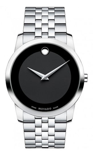 Movado Museum Classic Black Dial Silver Steel Strap Watch For Men - 606504