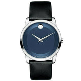 Movado Museum Classic Blue Dial Black Leather Strap Watch for Men - 606610